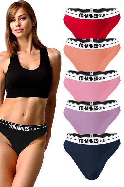 , Kadın Lastik Kemerli Bikini Slip, 5'li Paket,