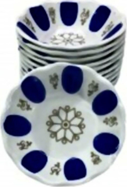 Melamin Çay Tabağı Mavi Beyaz 24 Adet+ 24 Ad Çelik Çay Kaşığı