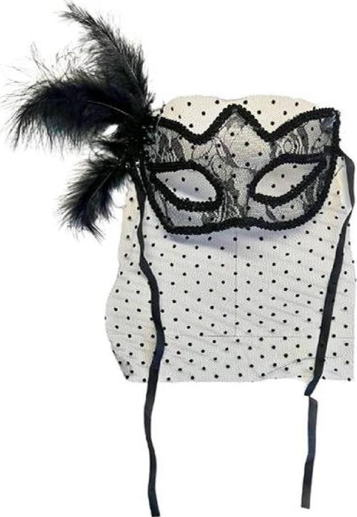 Siyah Puantiyeli Duvaklı İncili Parti Maskesi
