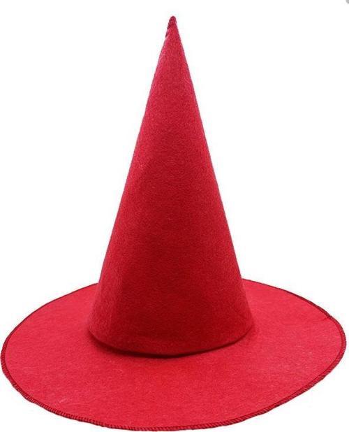 Kırmızı Renk Keçe Cadı Şapkası Yetişkin Çocuk Uyumlu 35X38 cm