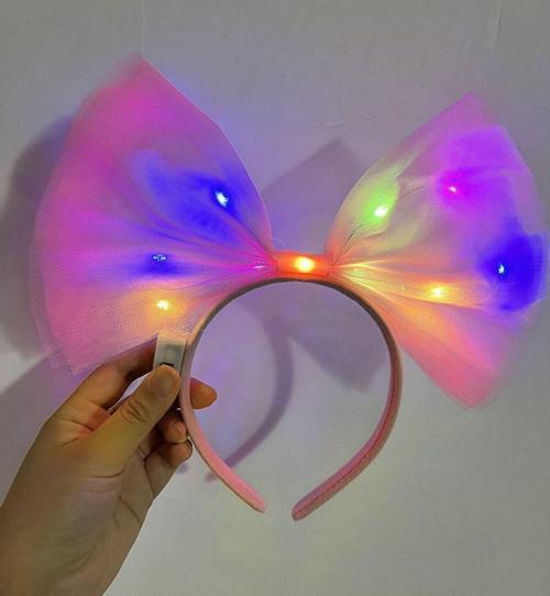 Rengarenk Led Işıklı Fiyonk Tül Parti Tacı Pembe