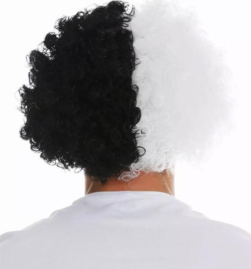 Siyah Beyaz Kıvırcık Afro Bonus Taraftar Peruğu