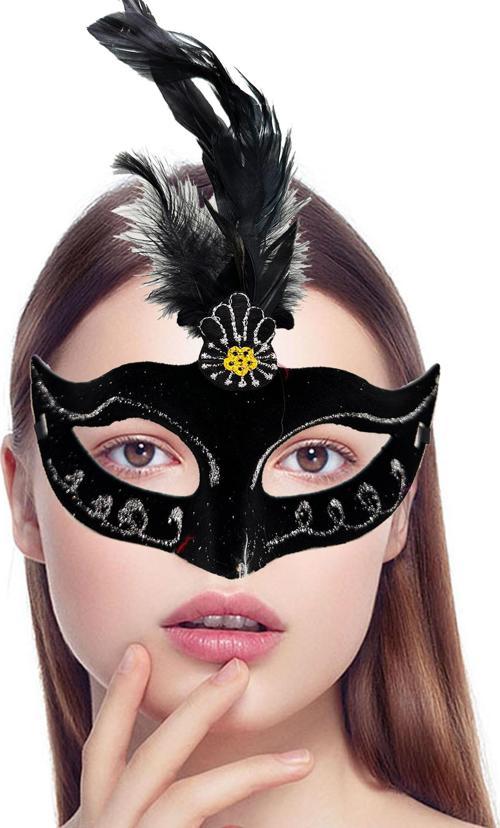 Siyah Tüylü Süet Parti Maskesi