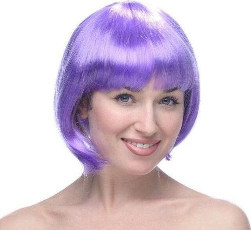 Lila Kısa Model Parti Peruğu Küt Saç