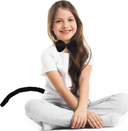 Peluş Siyah Renk Kuyruk ve Papyon Yetişkin Çocuk Uyumlu