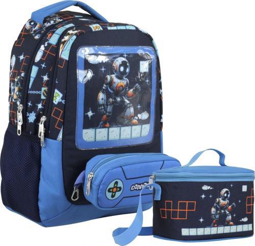 Oyun Konsolu Desenli Erkek Çocuk Mavi Siyah İkili Çanta ve Beslenme Seti - SETUMT5030B