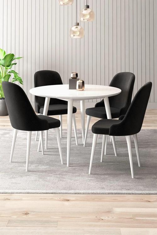 Adel Serisi Beyaz 90x90 Mdf Masa Mutfak Masa Takımı,  Yemek Odası Takımı 4 Adet Sandalye