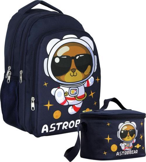 Sırt Çantası+Beslenme Çantası Seti - Lacivert Beyaz - Astronot Ayıcık - Erkek Çocuk - SETUMT5045B