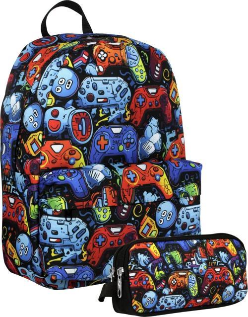 (Mavi Turuncu - Oyun Konsolu - Erkek Çocuk) Okul Sırt Çantası ve Kalem Çantası Seti - SETUMT5092C