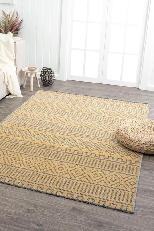 Ares Hardal Gri Halı Yıkanabilir Kaymaz Taban Şönil Kilim Dokuma Pamuk Taban Kilim NV16
