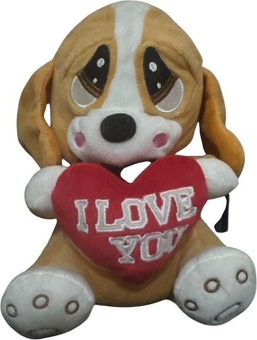 Kalpli Üzgün Köpek Peluş Oyuncak 25Cm Açık Kahverengi