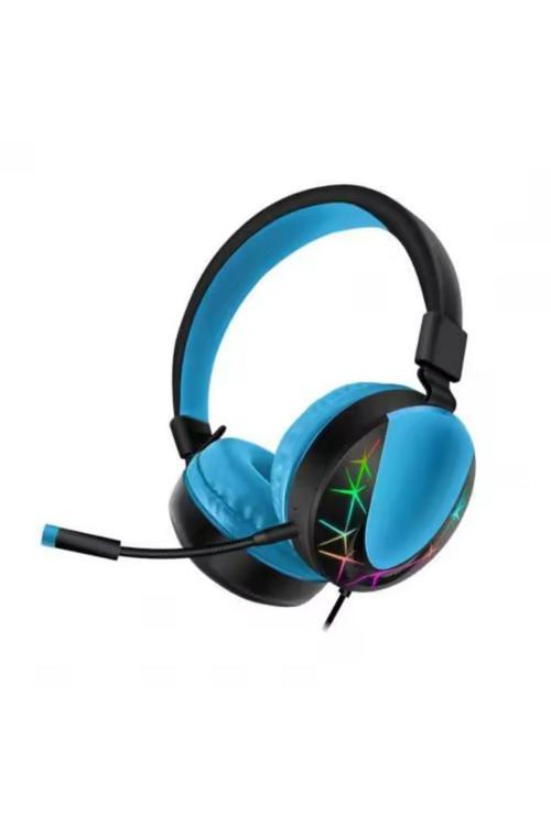 Akz 021 Kablolu Mikrofonlu Işıklı Oyuncu Kulaklığı Rgb Mavi
