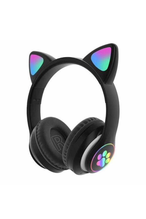 Sevimli Kedi Kulaklı Led Işıklı Kablosuz Kulaküstü Bluetooth Kulaklık Stn-28