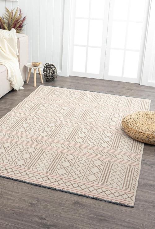 Ares Kemik Bej Halı Yıkanabilir Kaymaz Taban Şönil Kilim Dokuma Pamuk Taban Kilim NV17