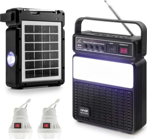 Nns Ns-2730Ls Solar Güneş Panelli Radyolu Bluetooth Hoparlör Led Fenerli Kamp Lambası 2Xampul