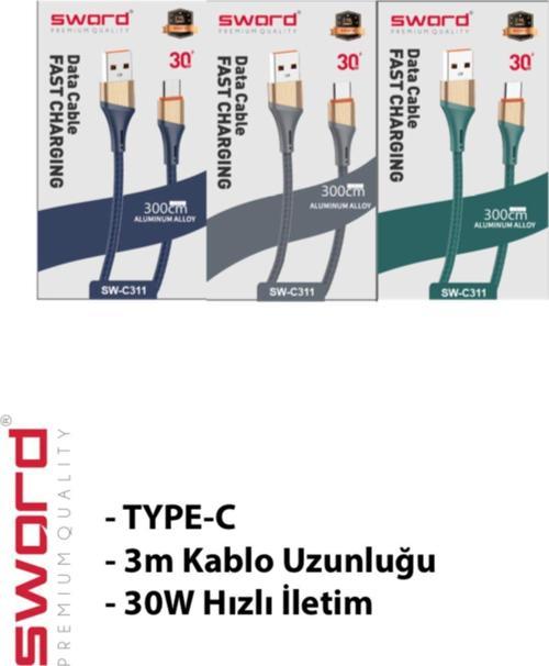3 Metre Type-C Hızlı Şarj Ve Data Kablosu