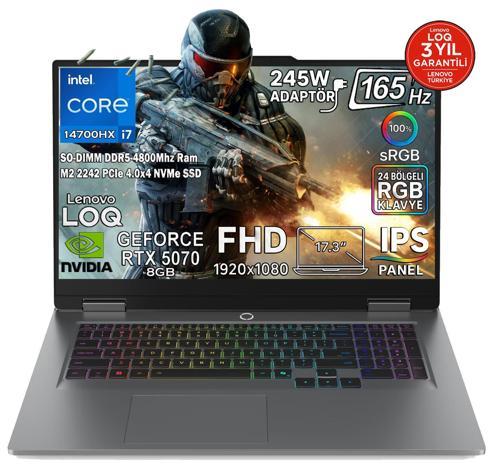 Loq 17IRX10 Intel Core I7-14700HX 24GB 1tb SSD Rtx 5070 8gb 17,3" Fhd IPS Panel 165Hz 115W Freedos Taşınabilir Dizüstü Bilgisayar 83JH006HTR