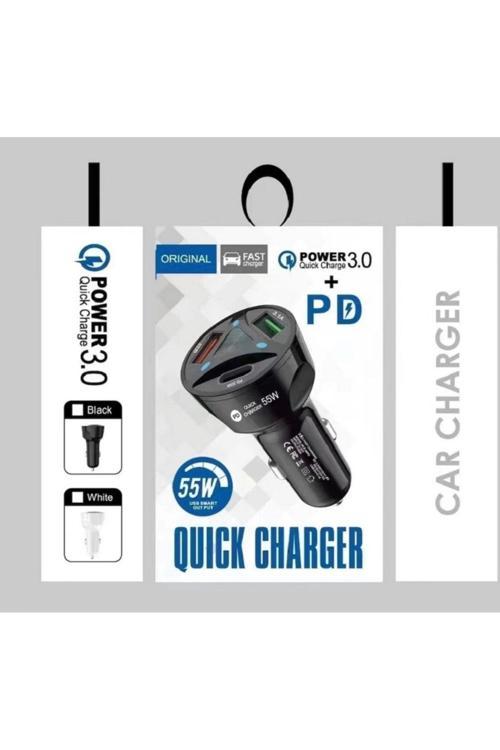 3'Lü 55W Çakmaklık Power 3.0 Hızlı Araç Şarj Cihazı Uyumlu