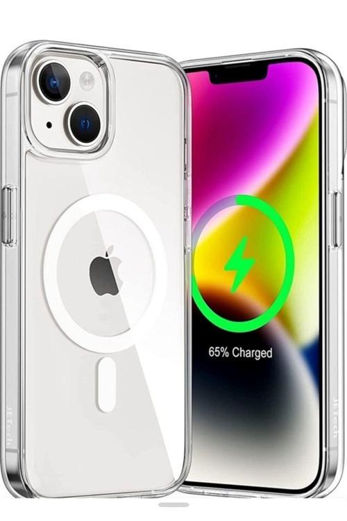 İphone 14 İçin Kılıf Kamera Korumalı Magsafe Wireless Şarj Özellikli Şeffaf Kılıf