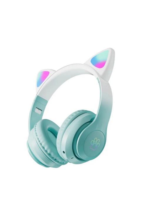 Stn-28 Pro Sevimli Kedi Kulaklı Led Işıklı Katlanabilir Kablosuz Kulaküstü Bluetooth Kulaklık