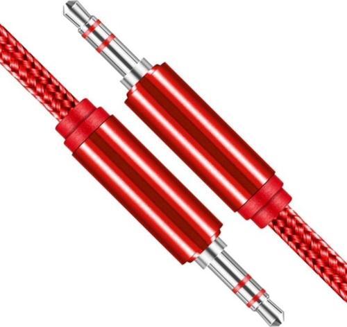 Hasır Örgülü 2 Metre Aux Kablosu Ses Kablosu 3.5 Mm Kırmızı