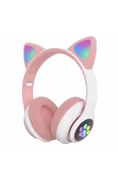 Sevimli Kedi Kulaklı Led Işıklı Kablosuz Kulaküstü Bluetooth Kulaklık Stn-28