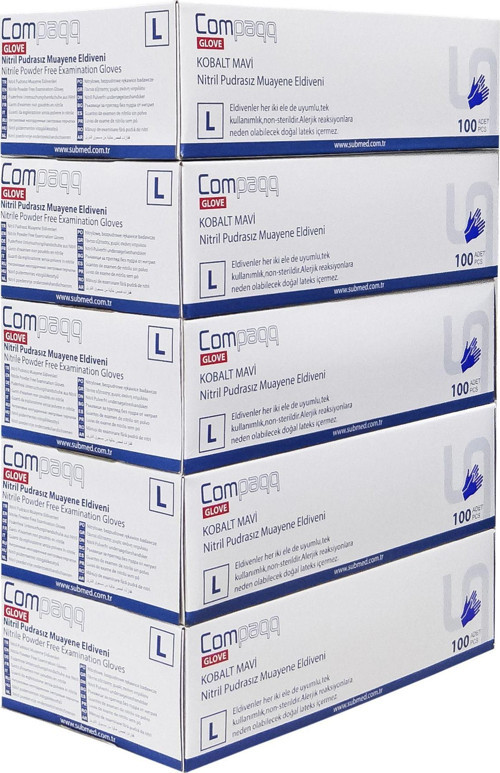 Compaqq, Nitril Eldiven, L, Large 500 Adet, Kobalt Mavi Mor, Gıdaya Uyumlu, 1 Paket 438Gr