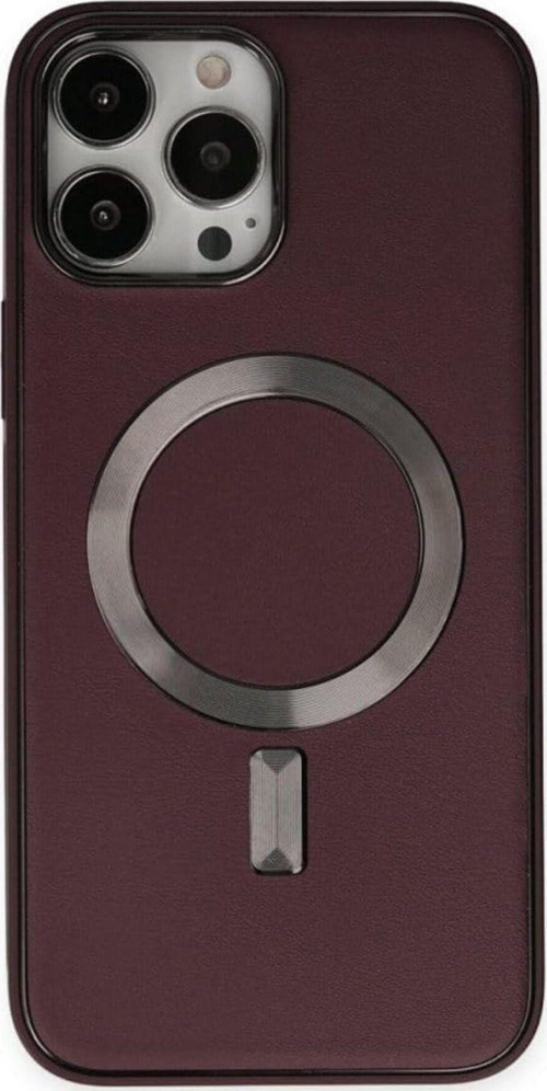 Iphone 14 Pro Max ile uyumlu Bordo Coco Deri Magneticsafe Silikon Telefon Kılı