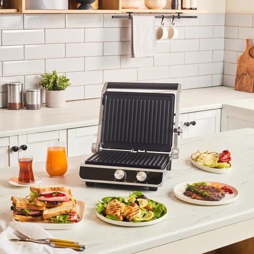 Nova Grill Inox Gövdeli Zaman Ayarlı Izgara ve Tost Makinesi 2000W 6 Dilim Kapasiteli