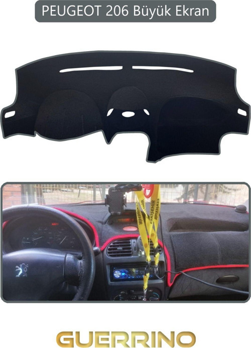 PEUGEOT 206 Büyük EkranTORPİDO KORUMA HALISI GRİ KENAR