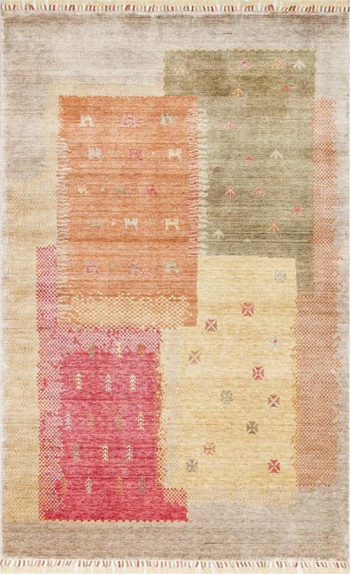 Nepal ZR 07 Bambu Viskon Bej Sonbahar Uşak Desenli Halı