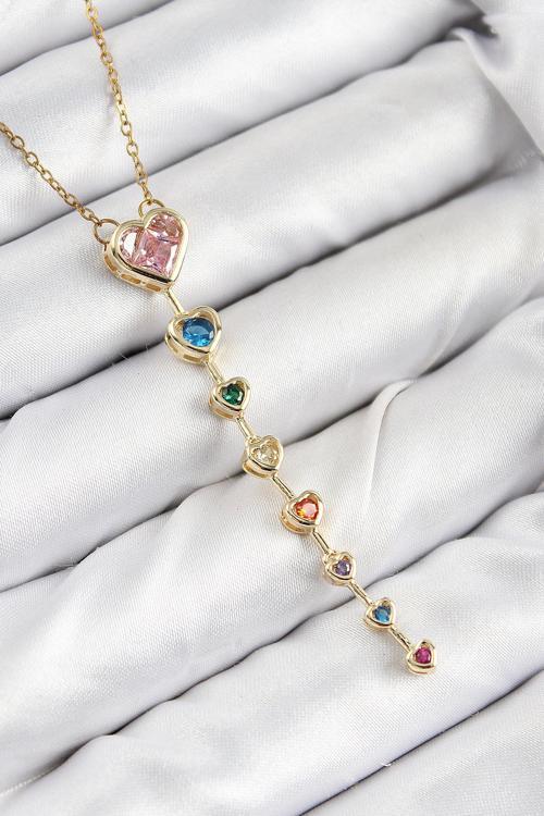 Pirinç Renkli Zirkon Taşlı Kalp Model Gold Renk Kadın Y Kolye