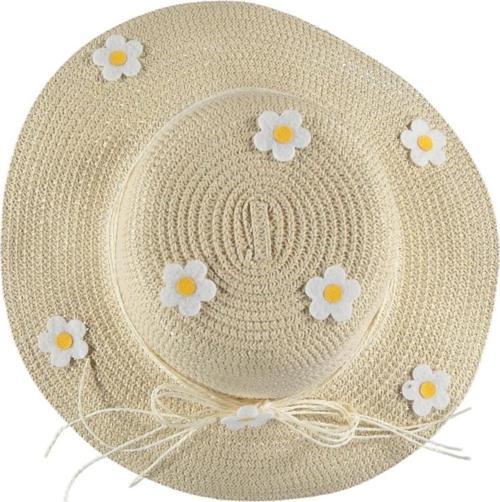 5/10 YAŞ KIZ PAPATYA HASIR FÖTR ŞAPKA-52 CM Bej