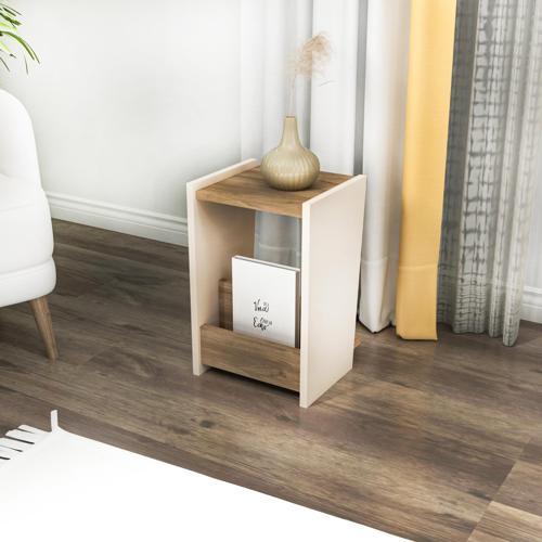 Clara Raflı Modern Yan Sehpa, Ceviz Bej - Clara