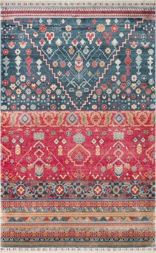 Nepal ZR 17 Yün Viskon Tensel Navy Multy Otantik Modern Uşak Desenli Halı