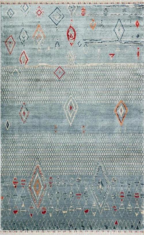 Nepal ZR 15 Yün Viskon Tensel Aqua Multy Otantik Modern Uşak Desenli Halı