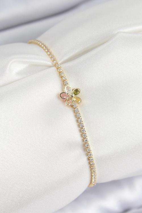 Pirinç Zirkon Taşlı Papatya Model Gold Renk Kadın Bilekilk