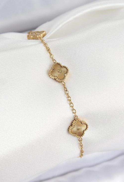 316L Çelik Gold Renk Yonca Kadın Bileklik