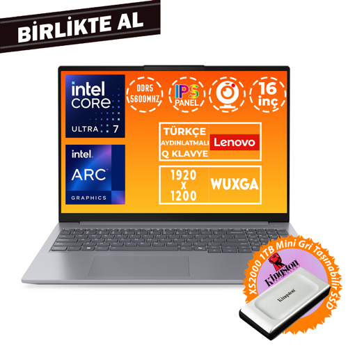 ThinkBook 16 G7 Ultra 7 155H 16GB 512GB SSD 16" WUXGA Freedos+ XS2000 1 TB SSD 21MS008RTR 043