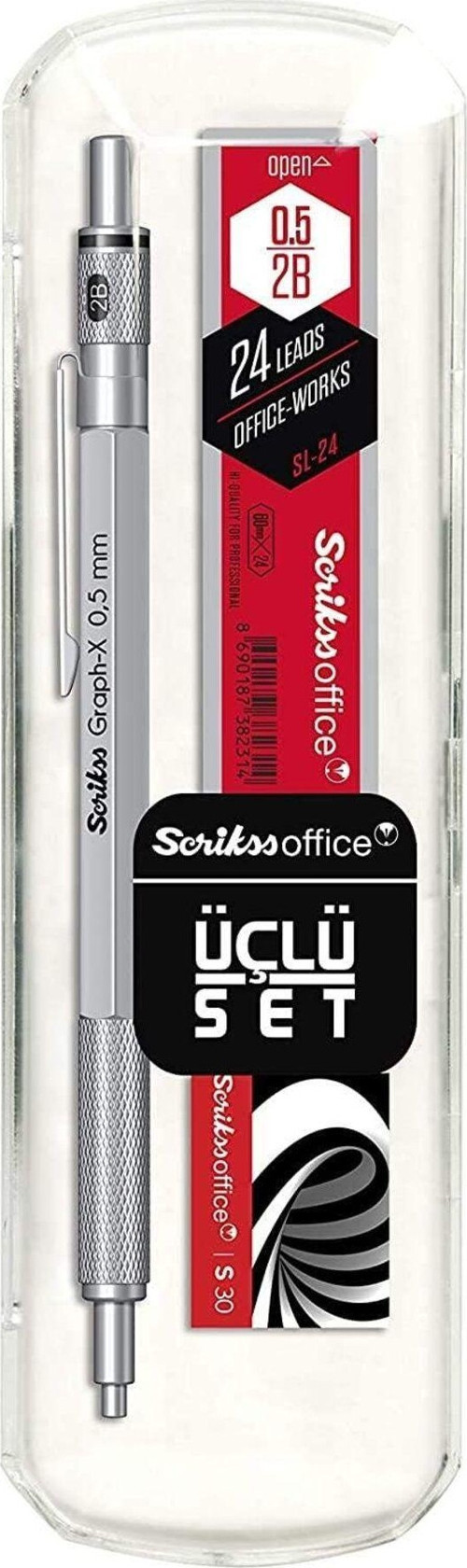 Office graphx 3'lü Set Mekanik Kurşun Kalem Silgi Min Kurşun gri 0.5 mm 1017