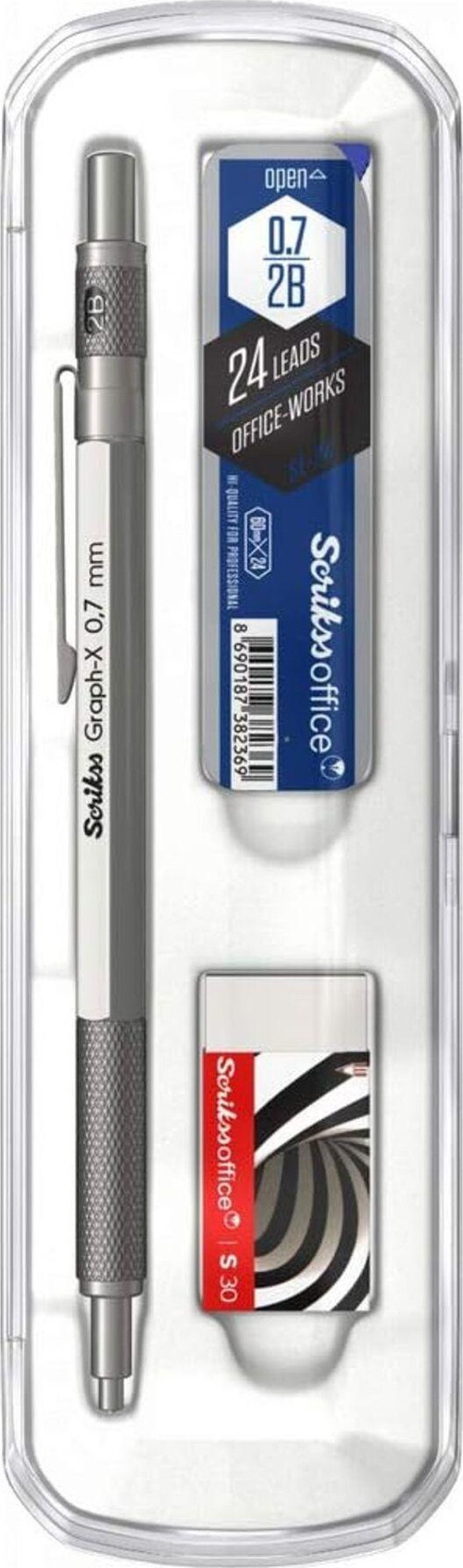 Office Graphx 3'lü Set Mekanik Kurşun Kalem Silgi Min Saten Gri 0.7 Mm 101715