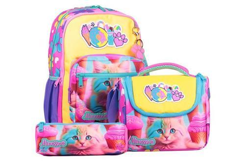 Kedi Desenli Kız Çocuk 3'lü Okul Çanta Seti Set1001