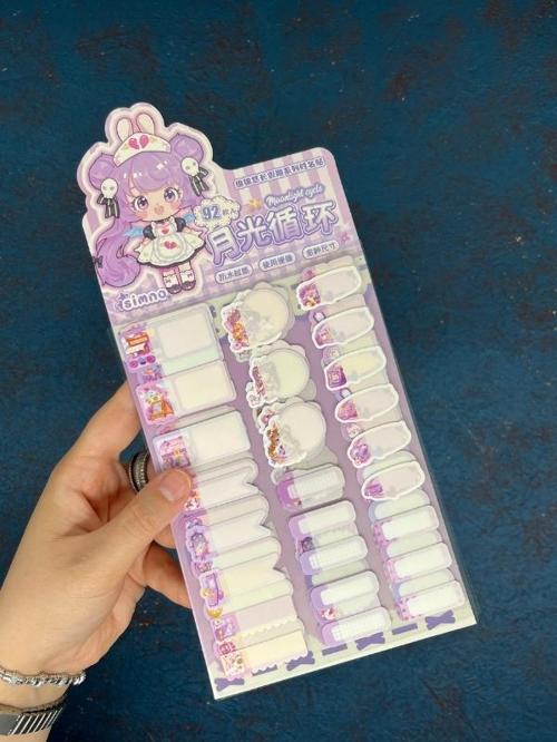 Kawaii Karakterli Mor 4 Yaprak 93 Adet Şeffaf Koruma Katmanlı Su Geçirmez Okul İsim Etiketi / Sticker / Bant 