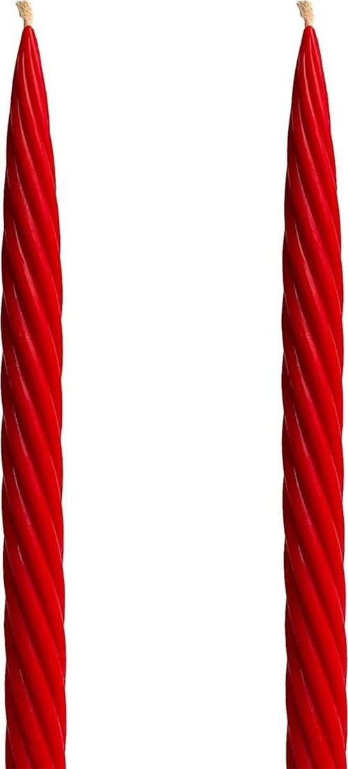 Balmumu Mum Kırmızı (2 Adet 27.5Cm) Kalın Burgu Burgulu Balmumu Şamdan Mumu