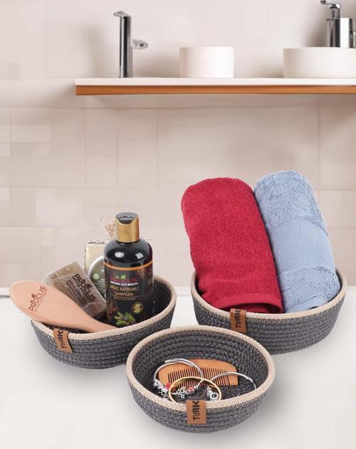 Hasır Sepet 3 Lü Düzenleyici, 3 Lü Sepet Takımı, Jüt Sepet Organizer 3lü Banyo Düzenleyicisi