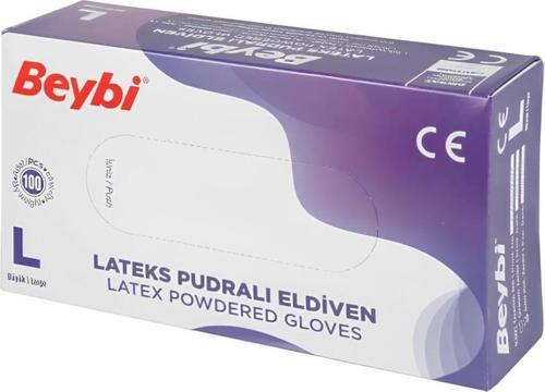 L Pudralı Lateks Beyaz Muayene Eldiveni 100 lü