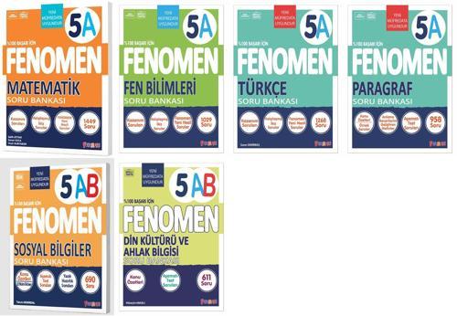Fenomen Okul 2025 5. Sınıf Matematik + Türkçe + Fen + Paragraf + Sosyal + Din A Soru Seti 6 Kitap Güncel Müfredat