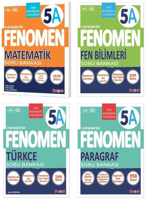 Fenomen Okul 2025 5. Sınıf Matematik + Türkçe + Fen + Paragraf A Serisi Soru Seti 4 Kitap Güncel Müfredat