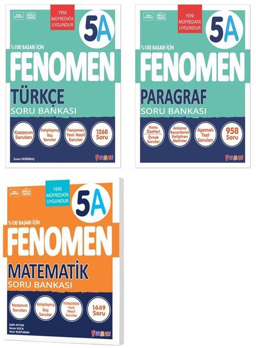 Fenomen Okul 2025 5. Sınıf Matematik + Türkçe + Paragraf A Serisi Soru Seti 3 Kitap Güncel Müfredat