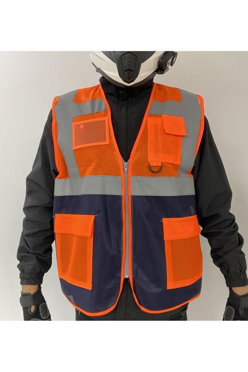 Motosiklet Yüksek Görünümlü Yelek Reflektörlü Fermuarlı Reflektik Motorcu Yelek Yeni Yasaya Uygun  MTRRFLT-TRSR-2XL